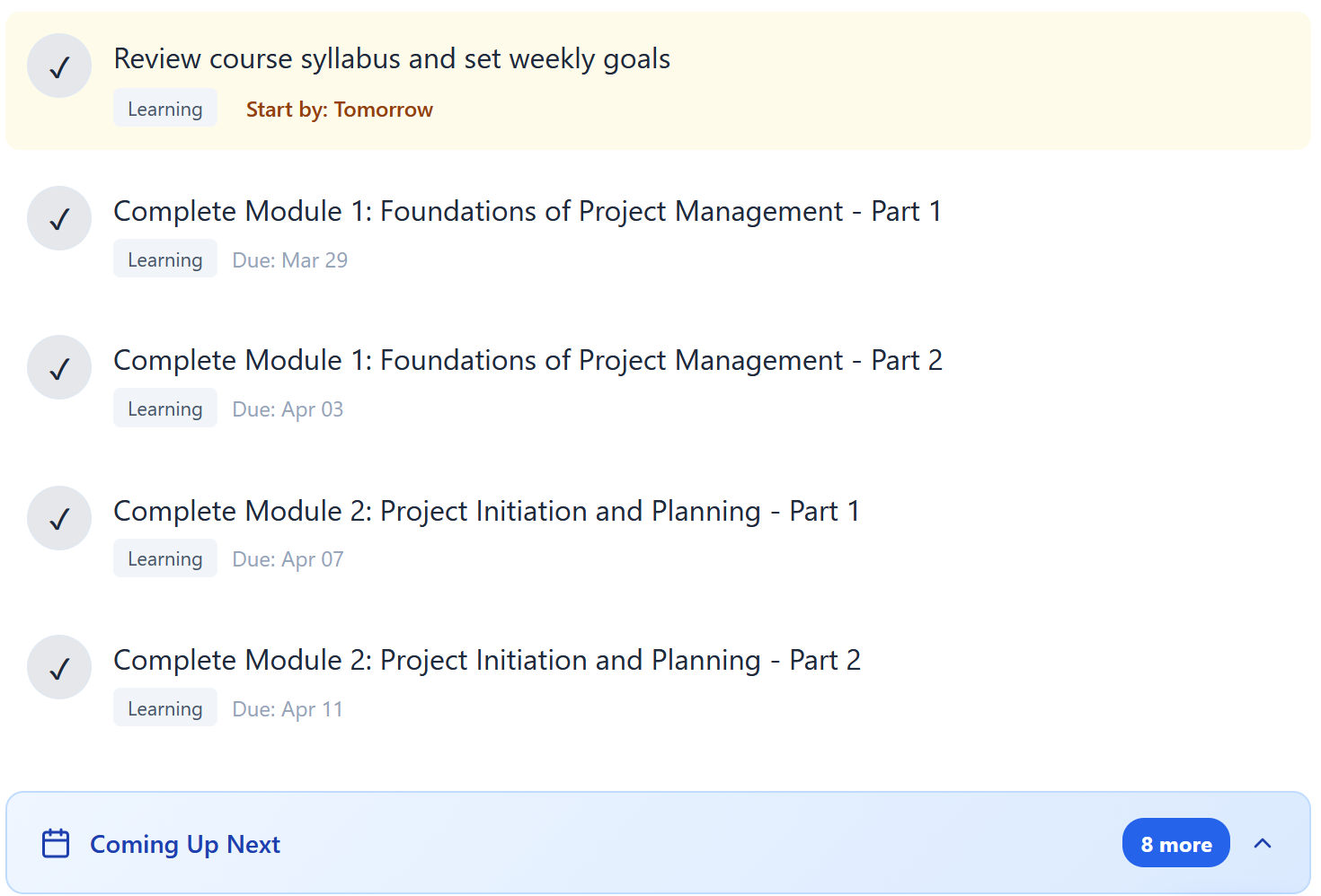 Coursera certificate plan with module-by-module schedule