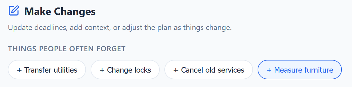 Steadily suggesting commonly forgotten moving tasks like transferring utilities and changing locks