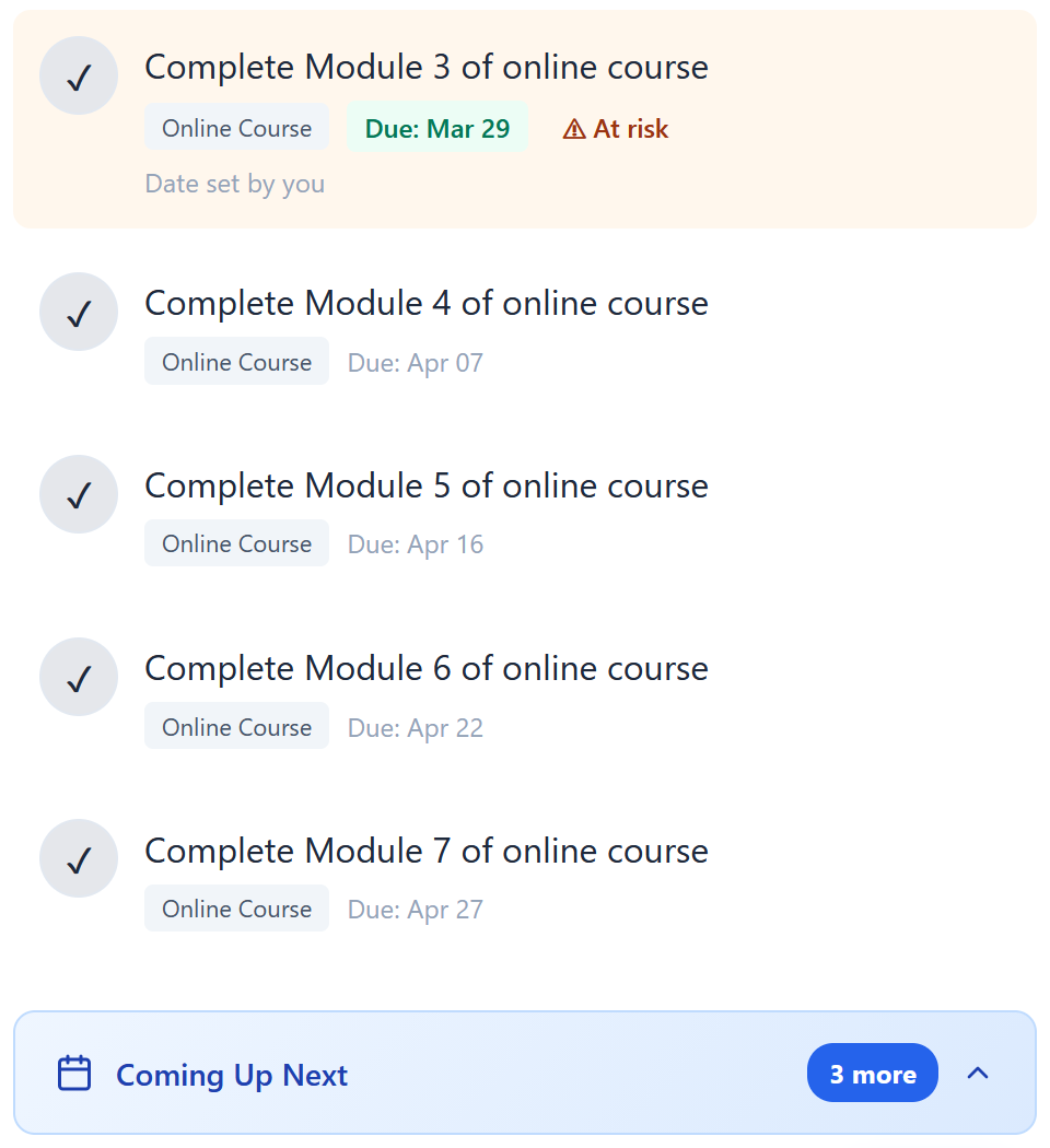 Online course completion plan